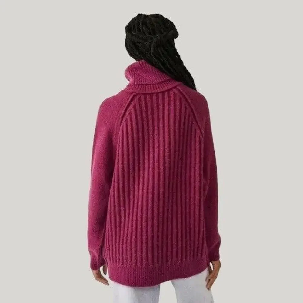 NWT Free People Big City Turtleneck Sweater Mulberry Size L Oversized Fuzzy $168